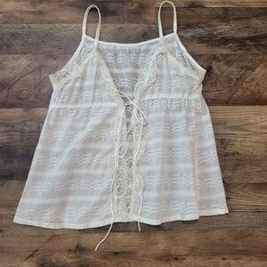 Women's White Lace Front Tie Cami Tank Top Size XS